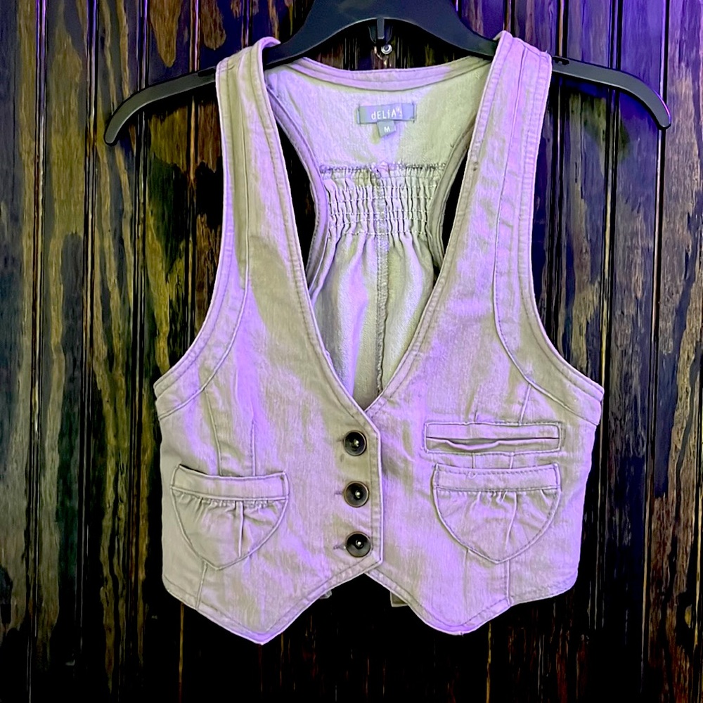 Delia’s cropped denim bra vest festival M